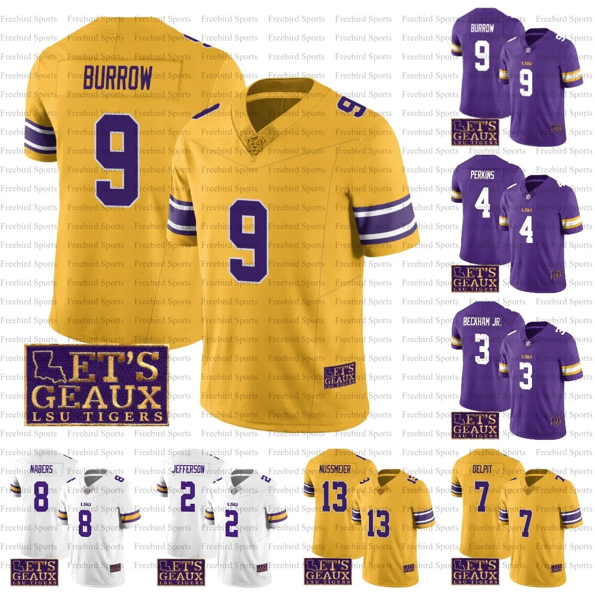 College 9 Burreaux Joe Burrow LSU Tigers Football Jersey Odell Beckham Jr Justin Jefferson Jayden Daniels Delpit Malik Nabers CHASE Mathieu Lets Geaux New Custom