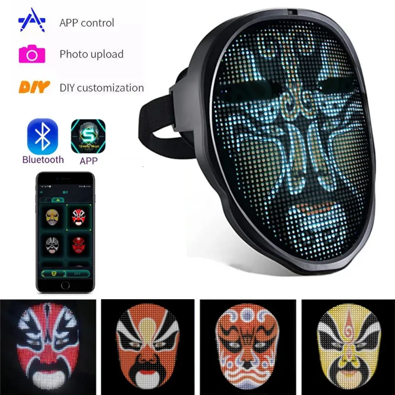 Feestmaskers Bluetooth APP-bediening Slimme LED-gezichtsmaskers Programmeerbaar gezichtsverandering DIY Poes voor feestdisplay LED-lichtmasker voor Halloween 231208