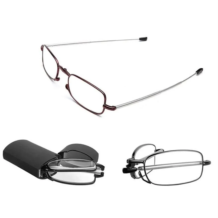 Güneş gözlüğü mini tasarım okuma gözlükleri erkekler kadınlar katlanır küçük çerçeve siyah metal orijinal kutussunglasses270p