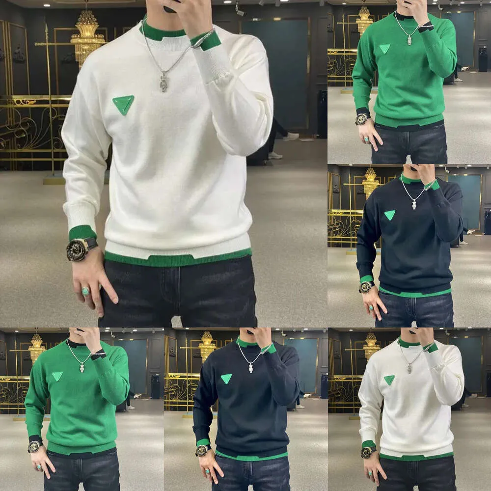 Hösttröja tröjor Vinter Casual Men's Long Sleeve Slim Pullovers Fashion Contrast Crew Neck Stickover Men