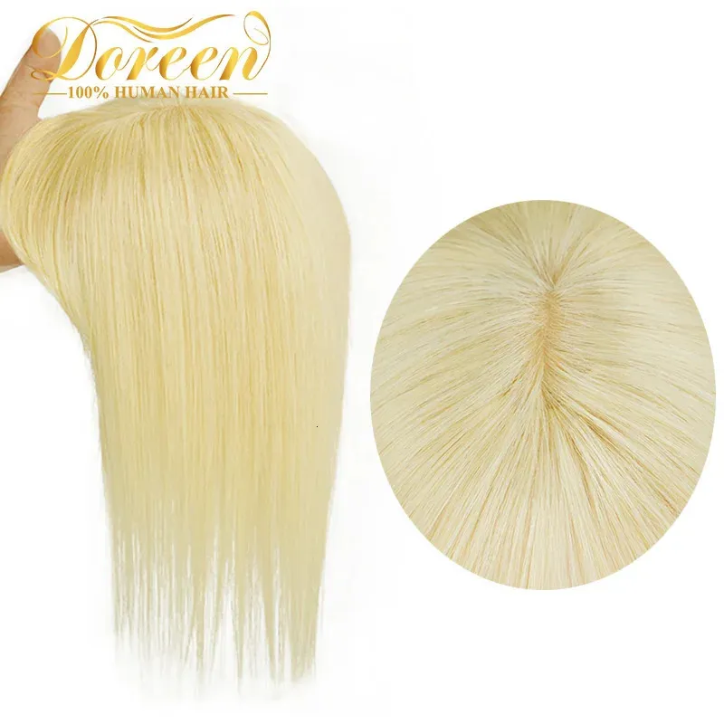 Lace Wigs Doreen13*13cm 30 cm 40 cm topperhaar met pony 100% echte Remy Human Hair Fashion Topper Pruik voor vrouw Platinum Blonde 613 231208
