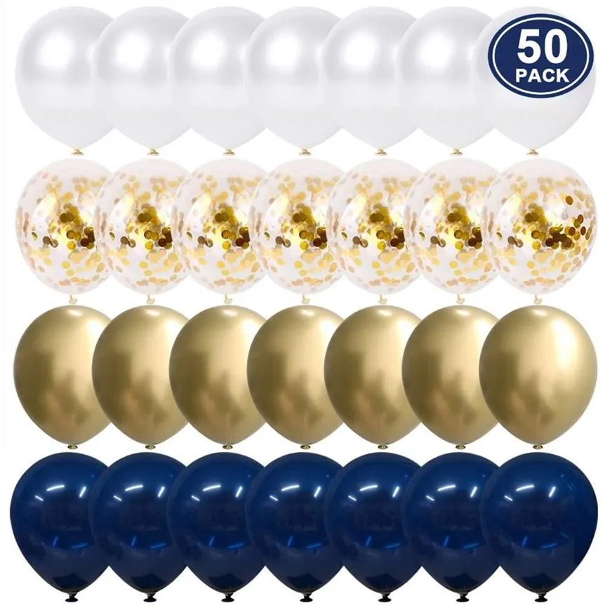 50 Stück 12 Zoll Metallic Gold Weiße Perlenballons Babyparty Hochzeit Geburtstag Party Marineblau Gold Konfetti Latex Ballon Dekor Ki301A