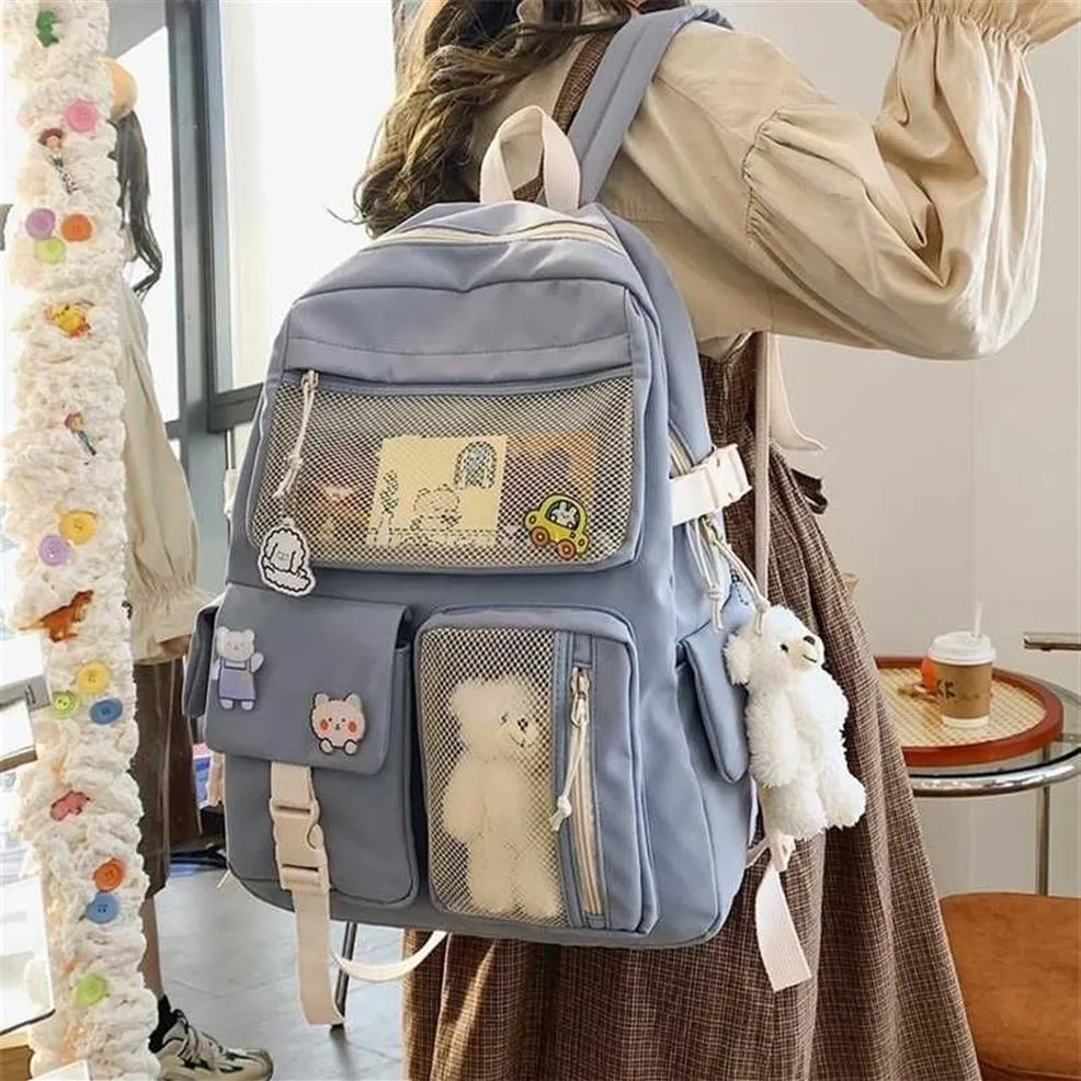 Koreańskie plecaki na dużych pojemności Kobiety Kawaii Uczniowie Preppy ITA Bag dla nastolatków dziewcząt słodkie wodoodporne torby szkolne 211026301U