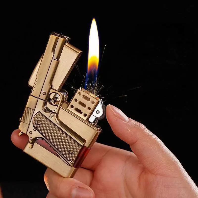 Metal Model Inflatable Lighter No Gas Zinc Alloy Body Grinding Wheel Ignition Visible Chamber Open Flame Butane Lighters Gift