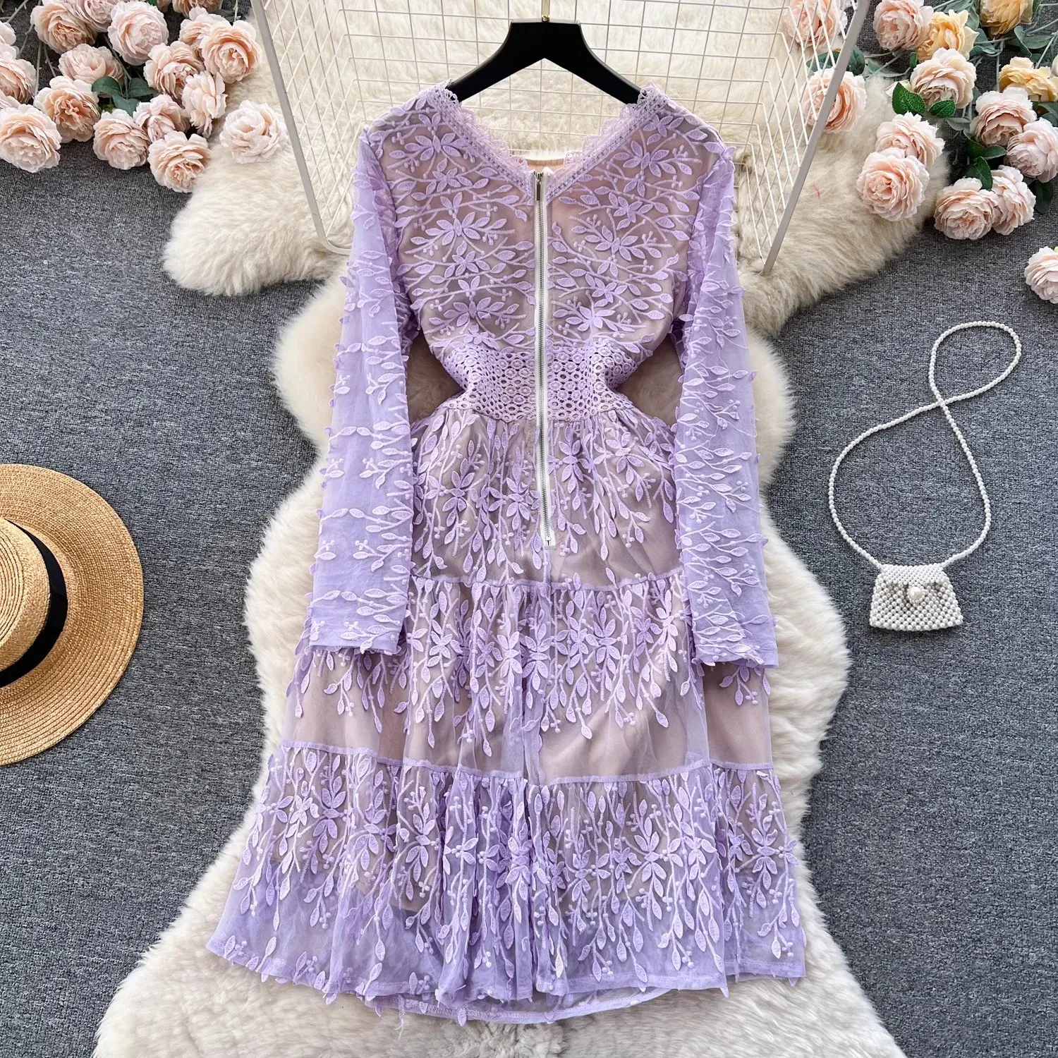 white christmas dresses Lilac Purple A Line Crossover Bust Capped Sleeve Tea Swing Dress – Pretty  Kitty Fashion main image 0