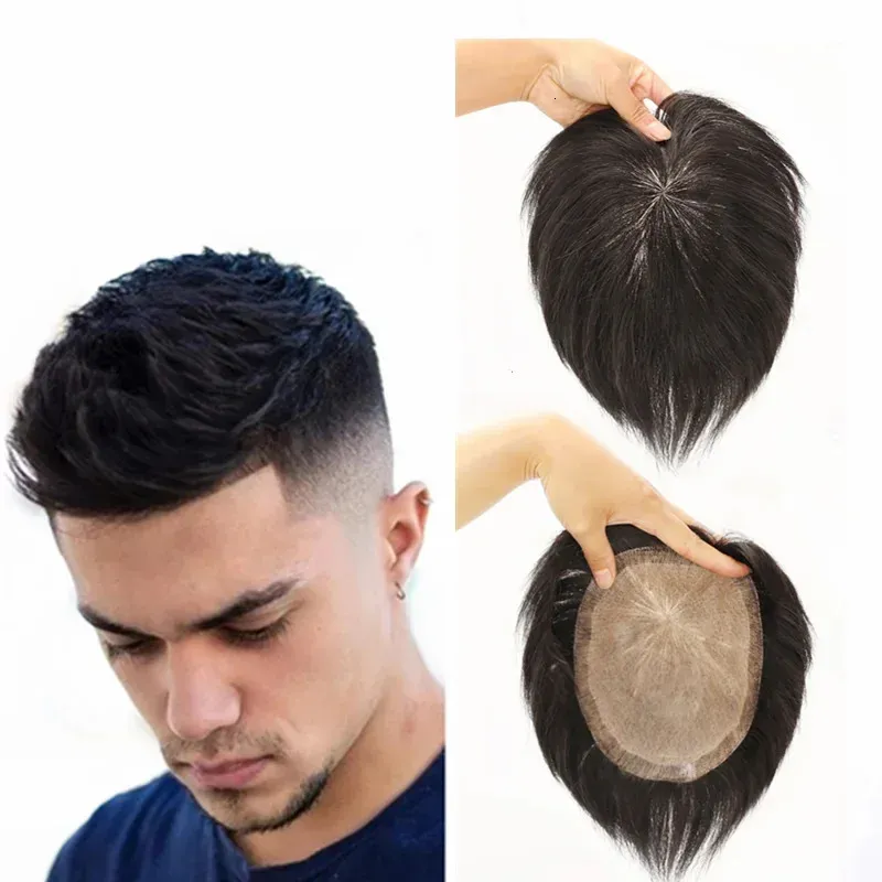 Men's Children's Wigs Toupee for Men Human Hair Pieces Hair Unit Wig Male Toupee Replacement System Men's Capillary Peotese Natural Black with Tapes 231208