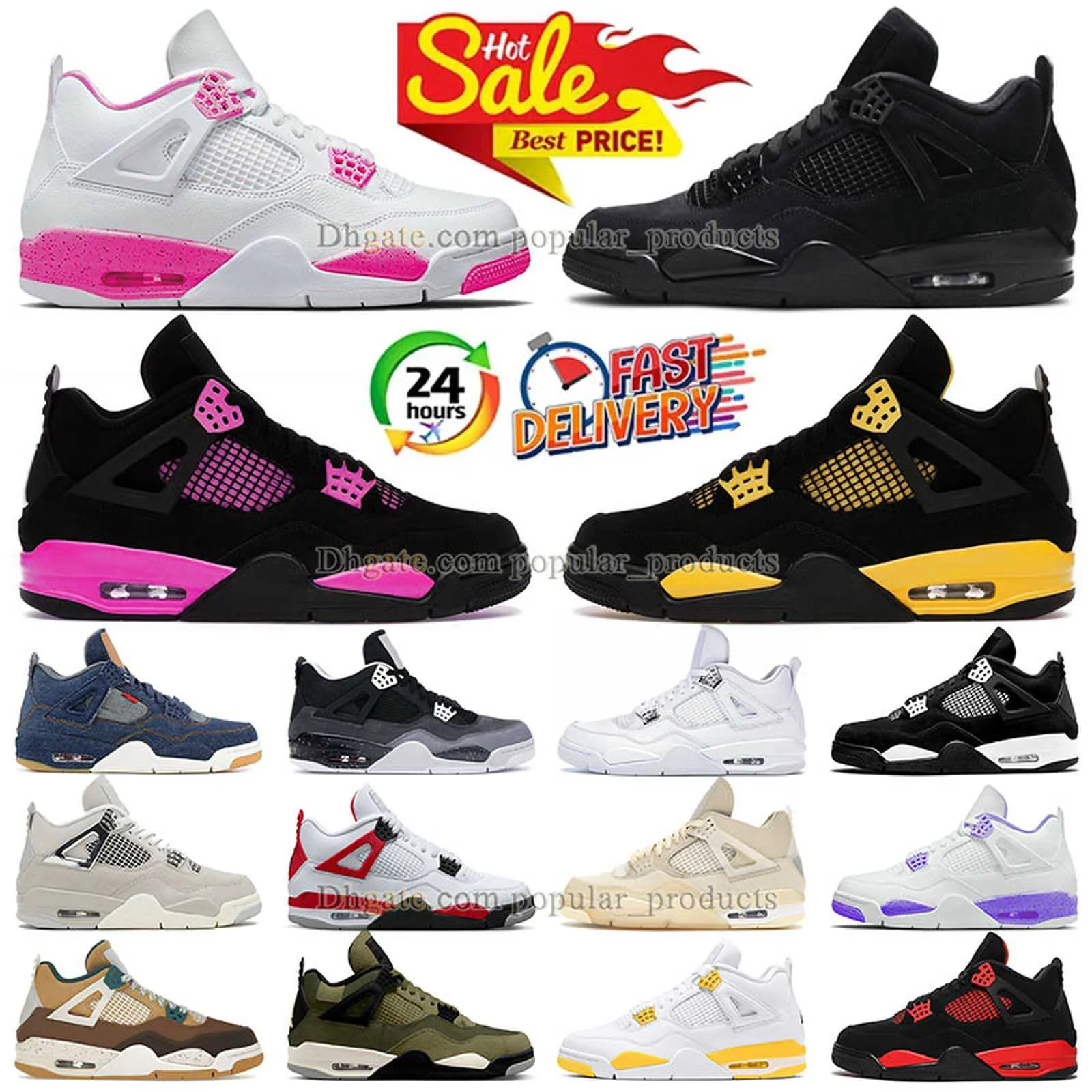 Jumpman 4 basketbollskor MENS KVINNA SNEAKERS Youth Red Cement Purple Yellow Thunder 4s Denim Black Cat Infrared Pink Oreo Pure Money J4 Freeze Moment Trainers J S