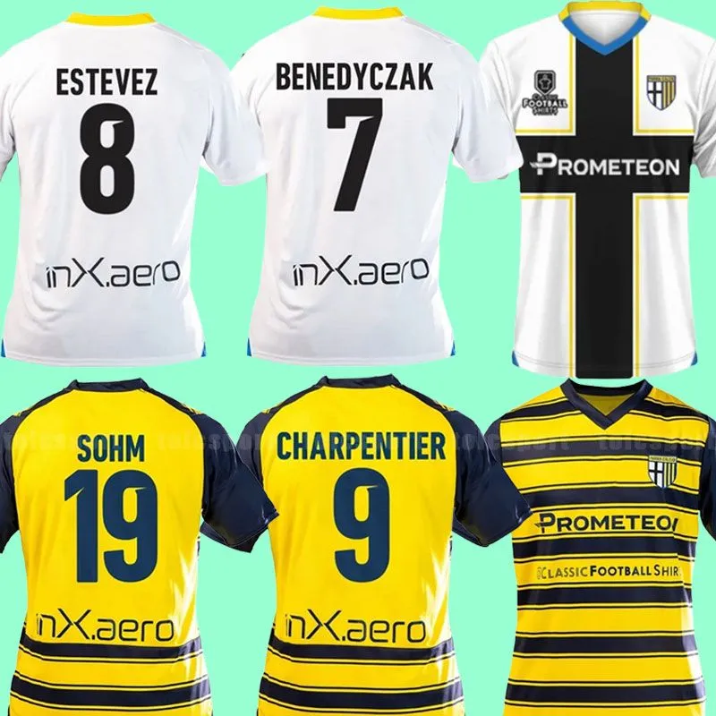 23 24 Parma Mens maglie da calcio OSORIO BENEDYCZAK ESTEVEZ CHARPENTIER BERNABE BONNY BEGIC CAMARA SOHM 2023 2024 Casa Lontano Maglie da calcio Uniformi