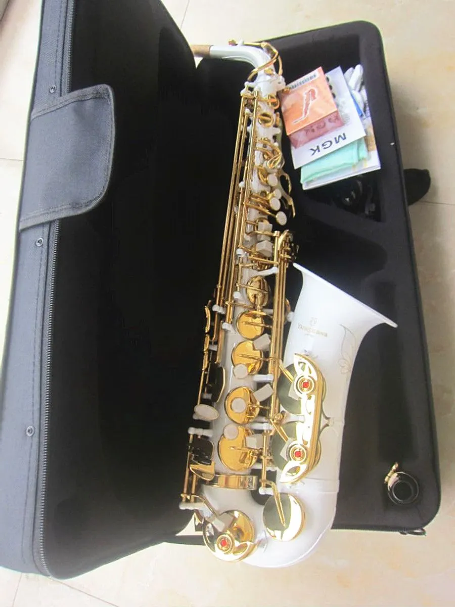 Top novo saxofone alto A-992 e-flat branco sax instrumentos musicais profissionais tocando com estojo