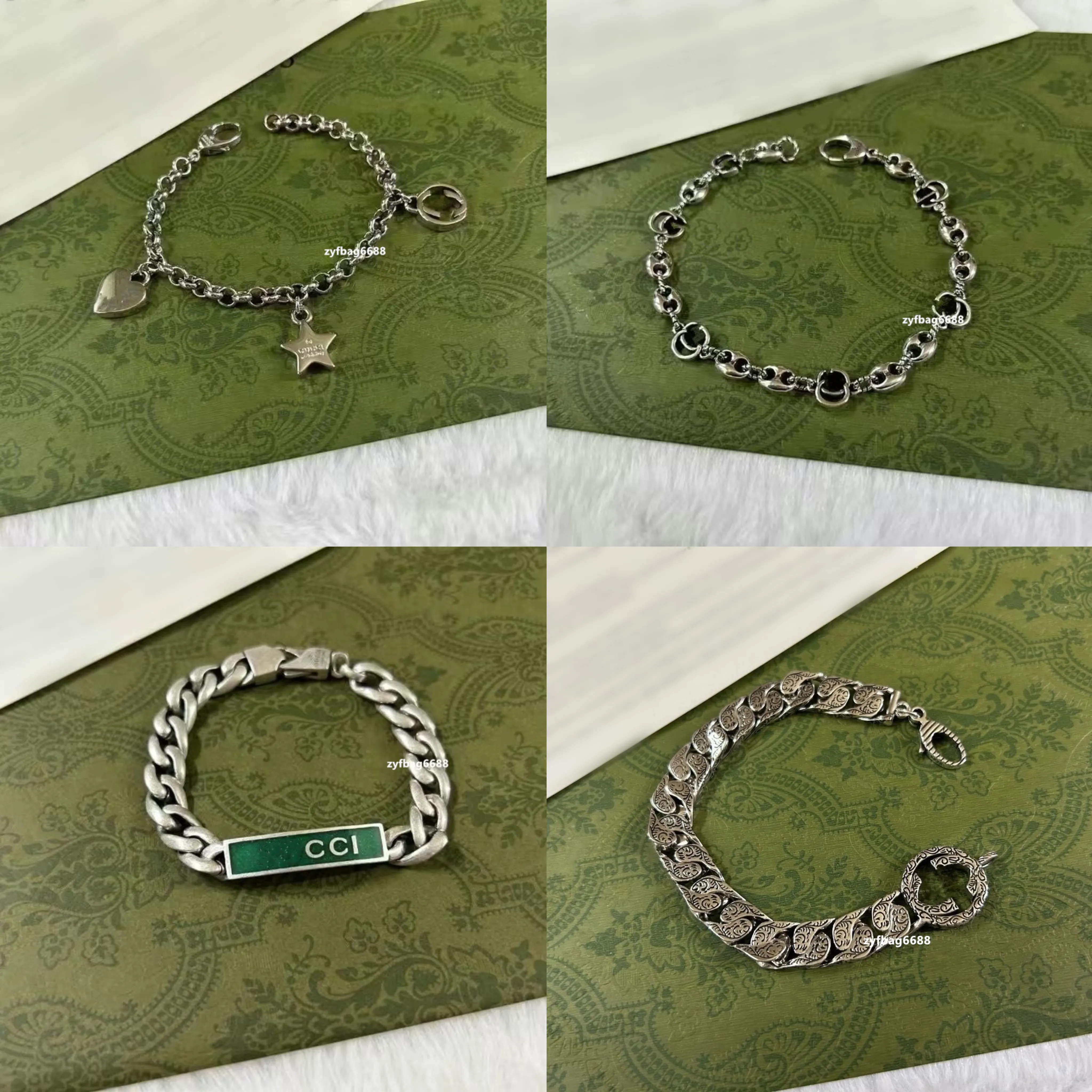 Braccialetti con ciondoli Bracciale in argento sterling 925 Due g Bracciale di design di lusso Designer di gioielli Perline Bracciale con catena al naso di maiale smaltato nero verde San Valentino g