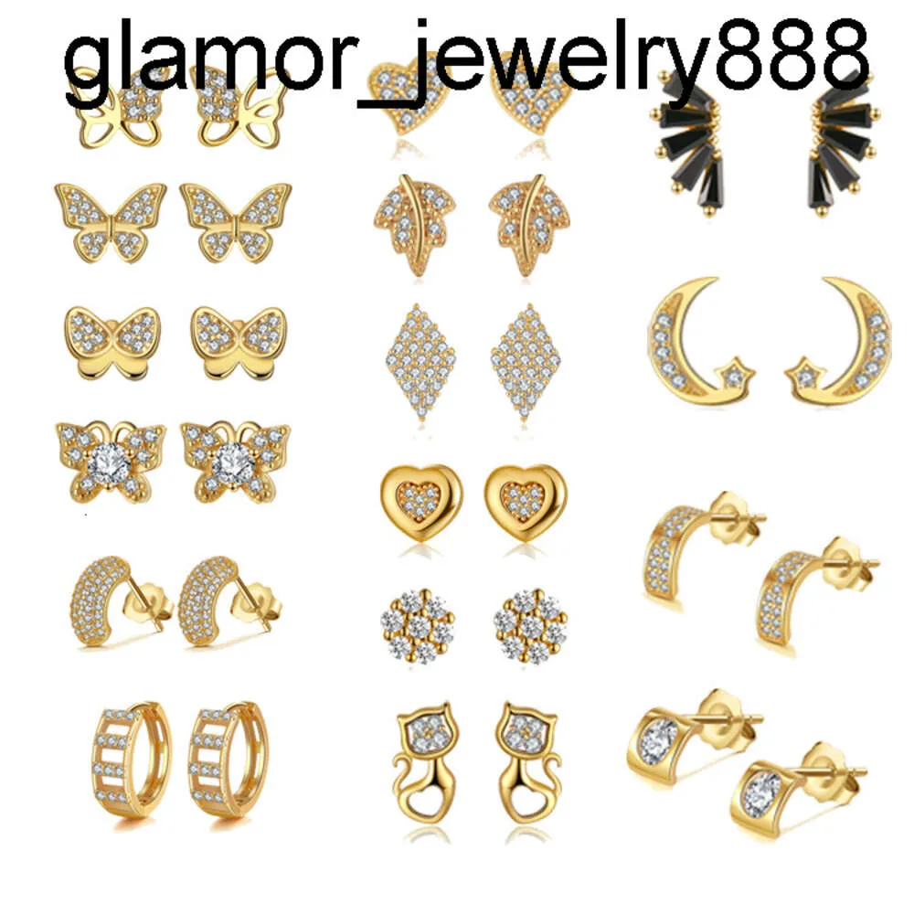 Rinntin małpa moda arete 14k złoto splowane biżuteria serce Butterfly księżyc cyrkon 925 srebrne kolczyki kobiety