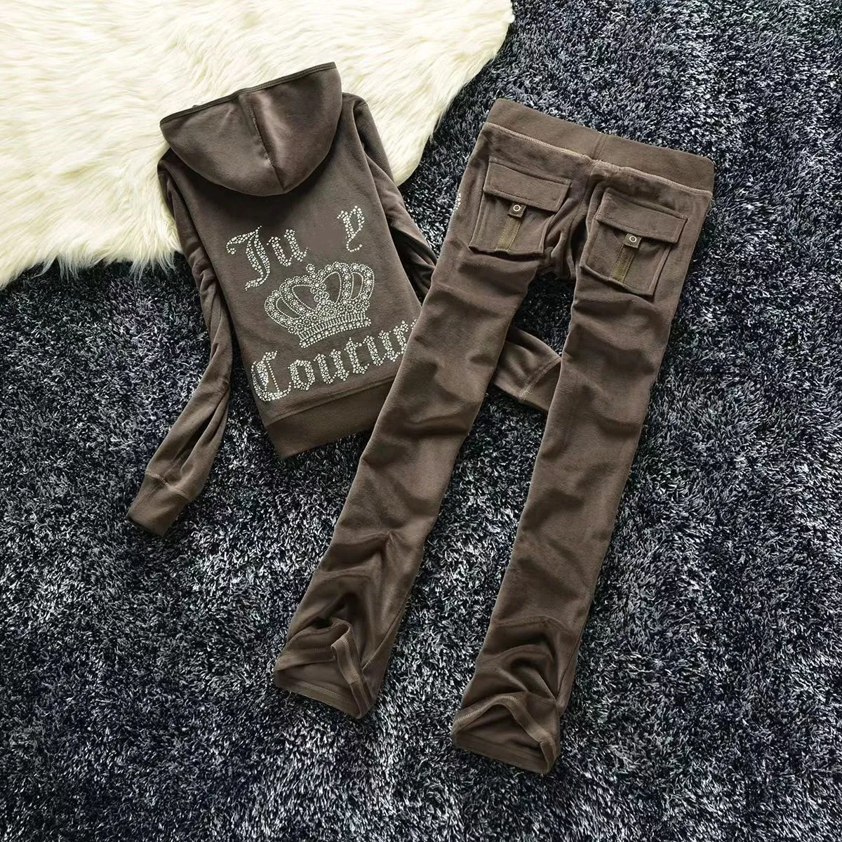 Women's Two Piece Pants Velvet Juicy Tracksuit Women Coutoure Set Track Suit Couture Juciy Coture Sweatsuits letters hooded hoodie loose fitting designer outfit c26