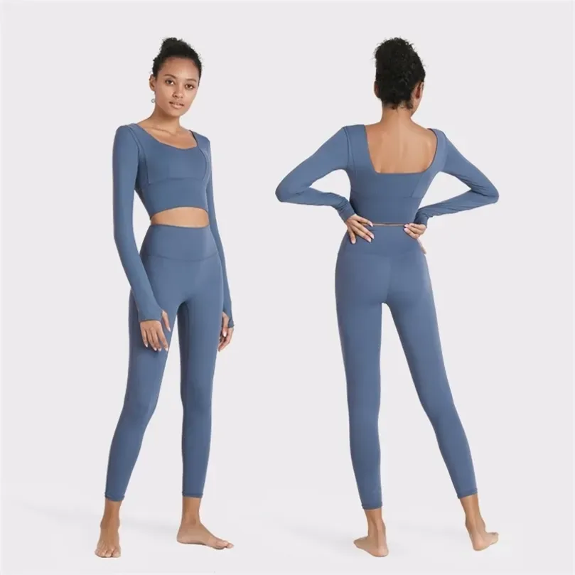 Vêtements de Sport pour femmes, vêtements de Fitness, ensemble de Yoga à manches longues, sensation nue, doux comme du beurre, vêtements d'entraînement, 220330