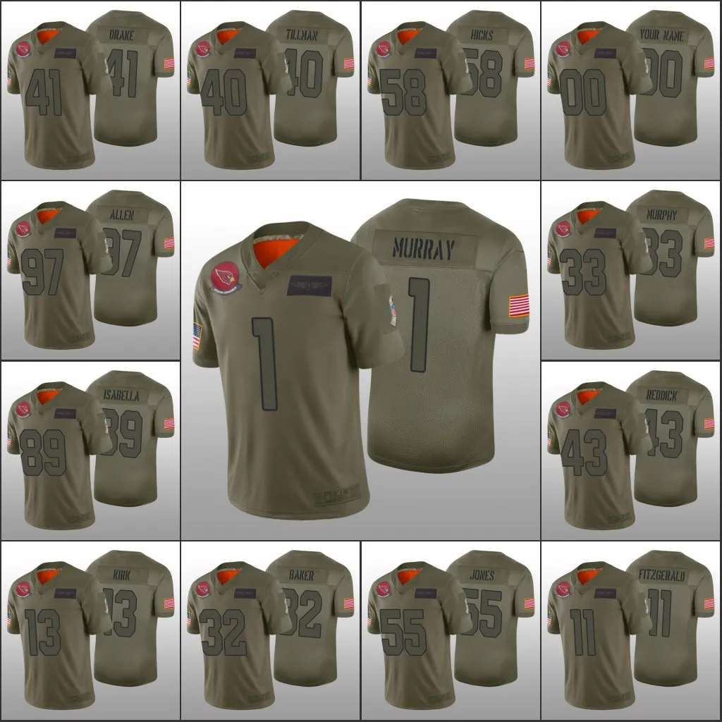 Arizona''Cardinals''Men 11 Larry Fitzgerald 1 Kyler Murray 40 Pat Tillman Maglia personalizzata da donna giovanile Camo Salute al servizio