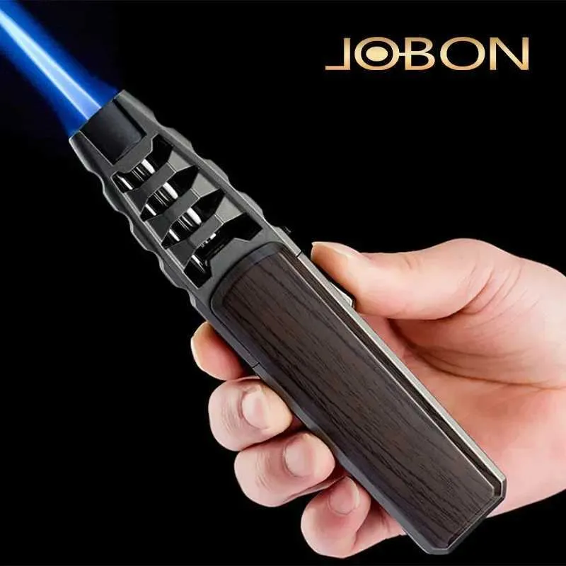 Jobon Metal Outdoor Windproof Turbine Torch Strong Fire Power Blue Flame Straight Gas Lighter Kitchen BBQ溶接なし