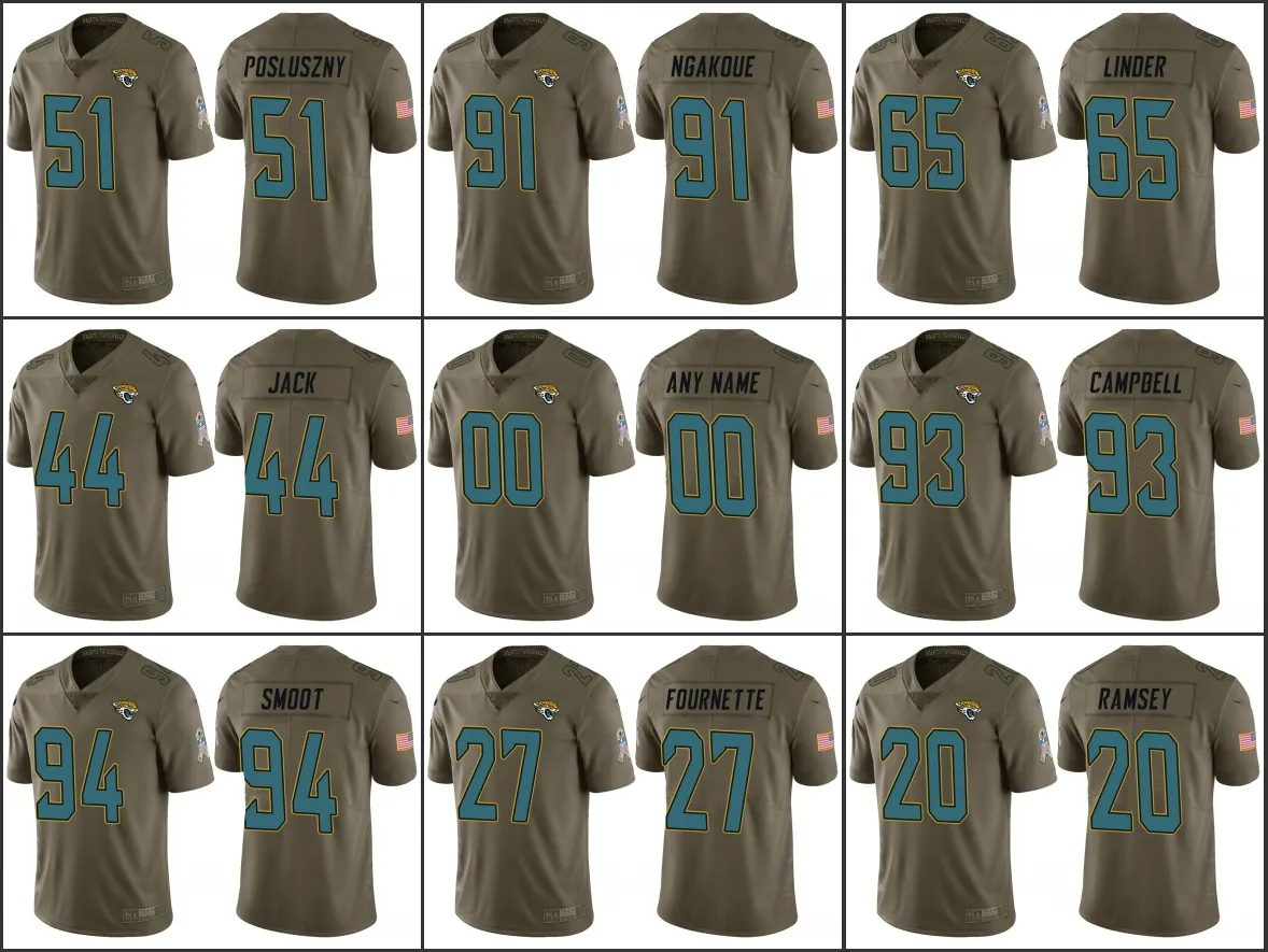 Jacksonville''Jaguars''Men 27 Leonard Fournette 20 Jalen Ramsey 44 Myles Jack Personnalisé Femmes Jeunes Salut au Service Jersey