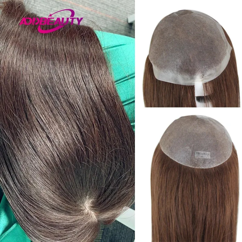 Perucas sintéticas Mulheres Toupee Full PU V Loop Perucas de Cabelo Humano Sistema de Peça de Cabelo Indiano Cabelo Marrom Topper Cor Natural 613 231208