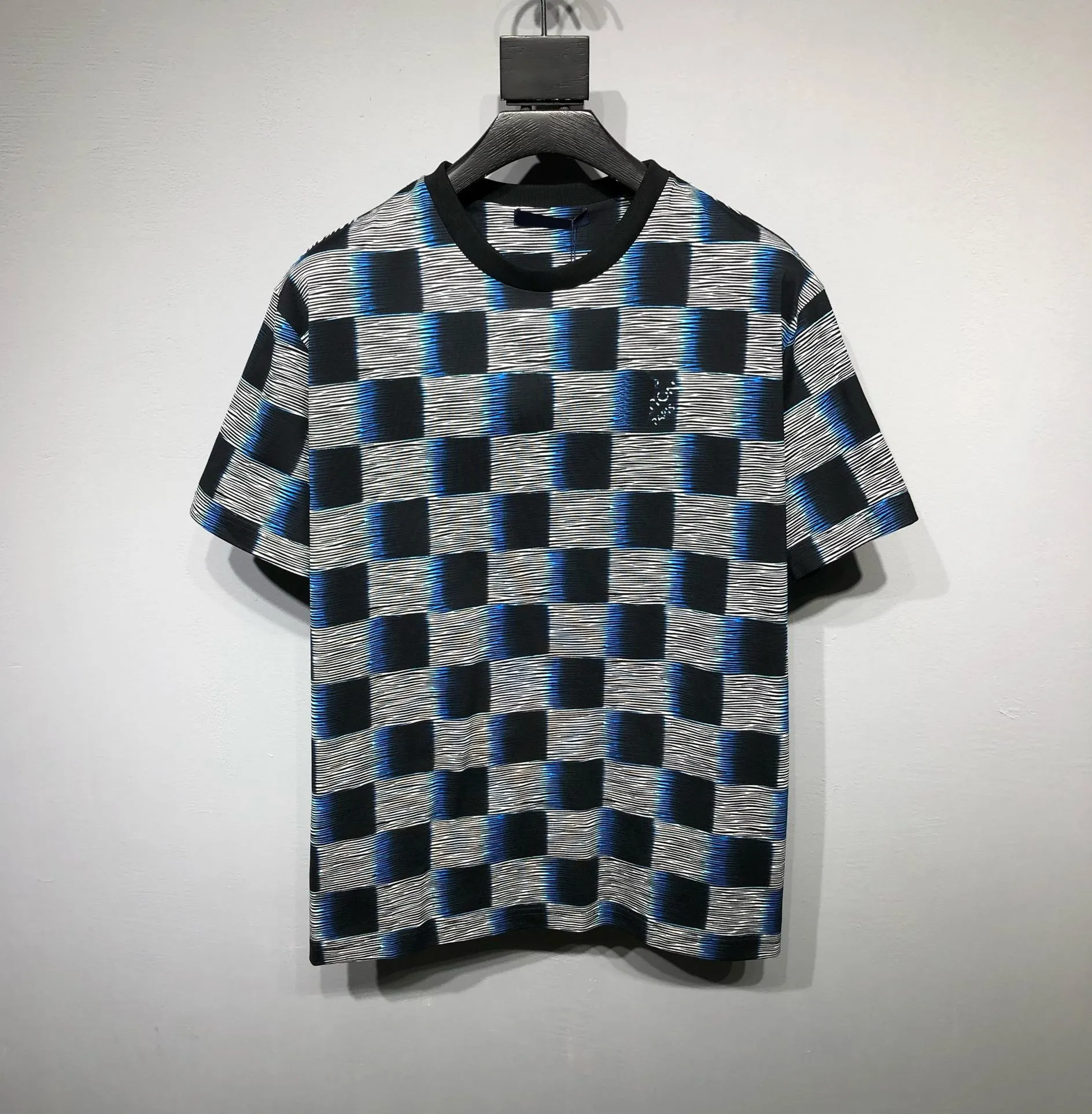 Mens 100% Cotton Checkered Printed Short Sleeve Crew Neck T