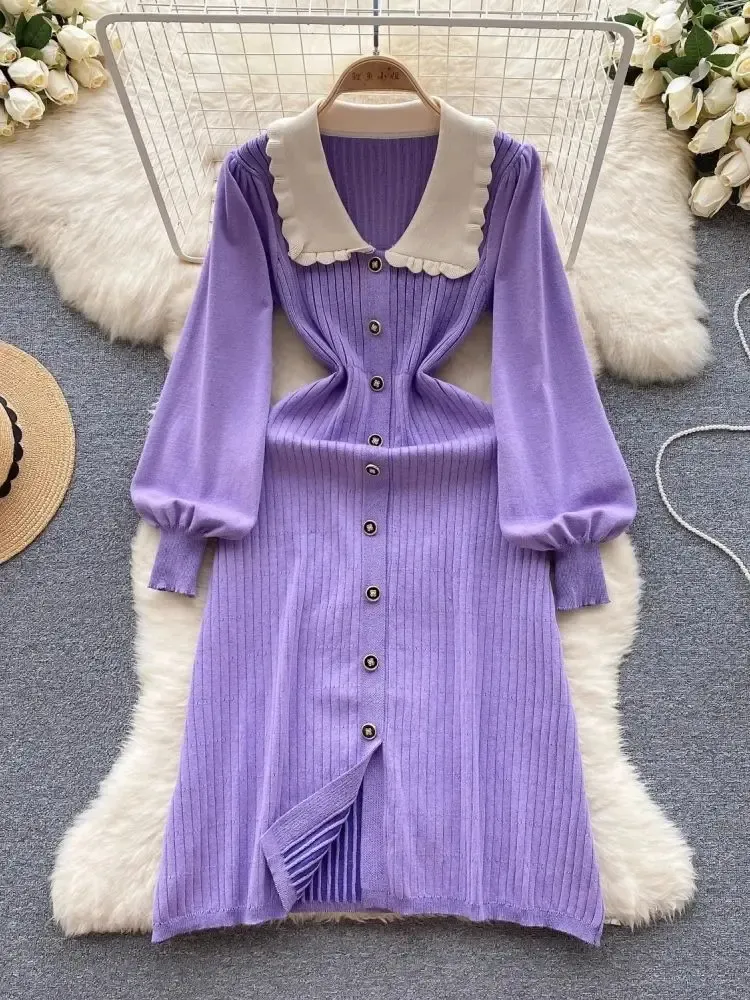 chinese dress ladies Cable-Knit Long Sleeve Sweater Dress