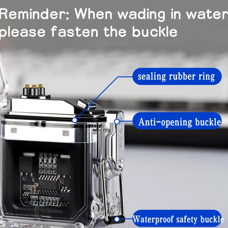 Transparent Case Waterproof Lighter Dual Arc Outdoor Windproof Type-c Rechargeable Lighter Portable Men's Fashion Lighters