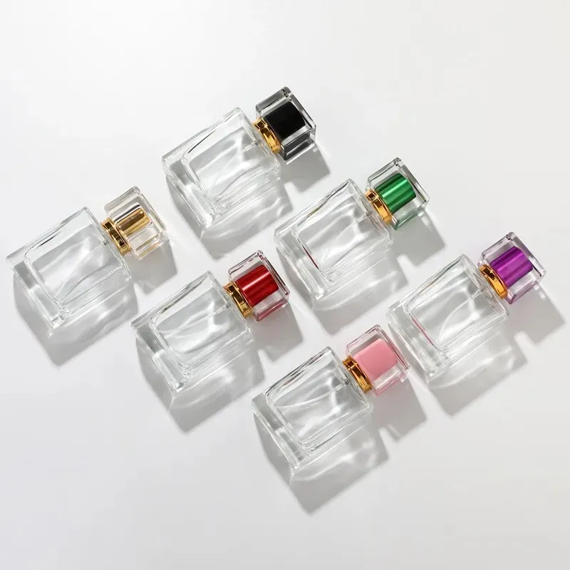 Partihandel 30 ml glasåfyllningsbar parfymflaska Spiral tjock botten fyrkantig glas atomizer parfymflaskor kosmetisk tom spray flaskbehållare