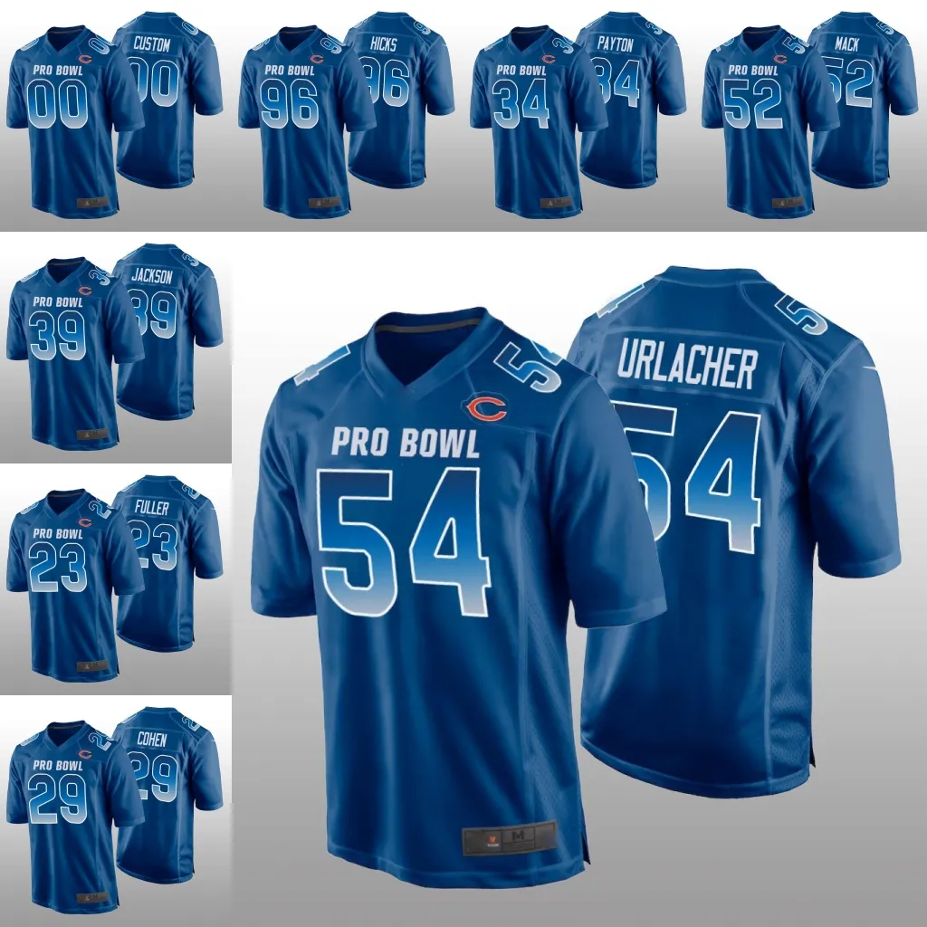 Chicago''bears''men 52 Khalil Mack 34 Walter Payton 54 Brian Urlacher Custom Custom Youth NFC Game Royal Jersey Pro''Bowl