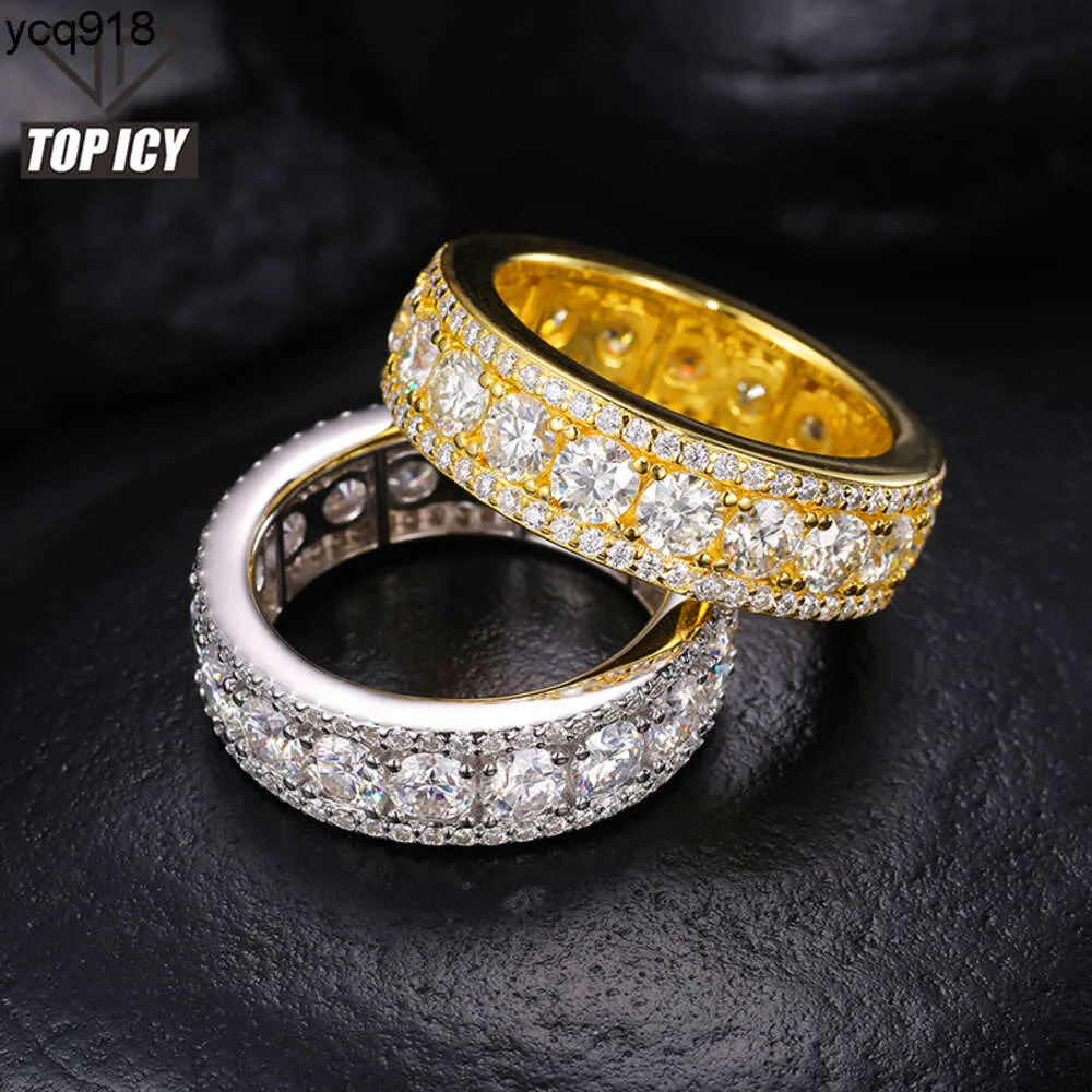 Top Icy Fine Jewelry Anello di fidanzamento per matrimonio Argento sterling 925 Vvs d Colore Moissanite Diamond Men 18k Gold Eternity Band Rings