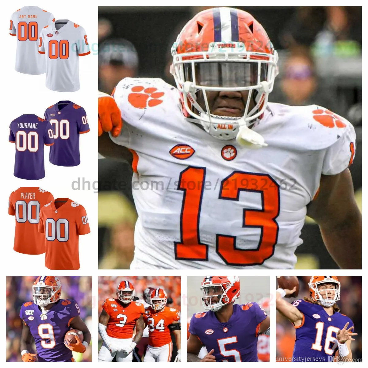 Maillot personnalisé Clemson Tigers College Football cousu Antonio Williams n'importe quel nom n'importe quel numéro Hommes Femmes Jeunes tous agités Charlie Johnson Colby Shaw Cole Turner