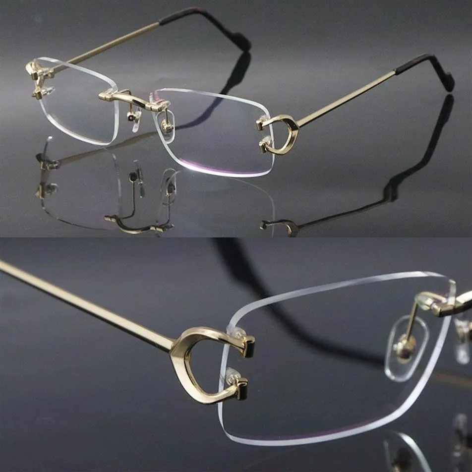 Senaste mode C dekoration Rimless Metal Frames Myopic Eyewear Men Woman CT03440 Stora fyrkantiga glasögon Male och kvinnlig 18K Gold221s