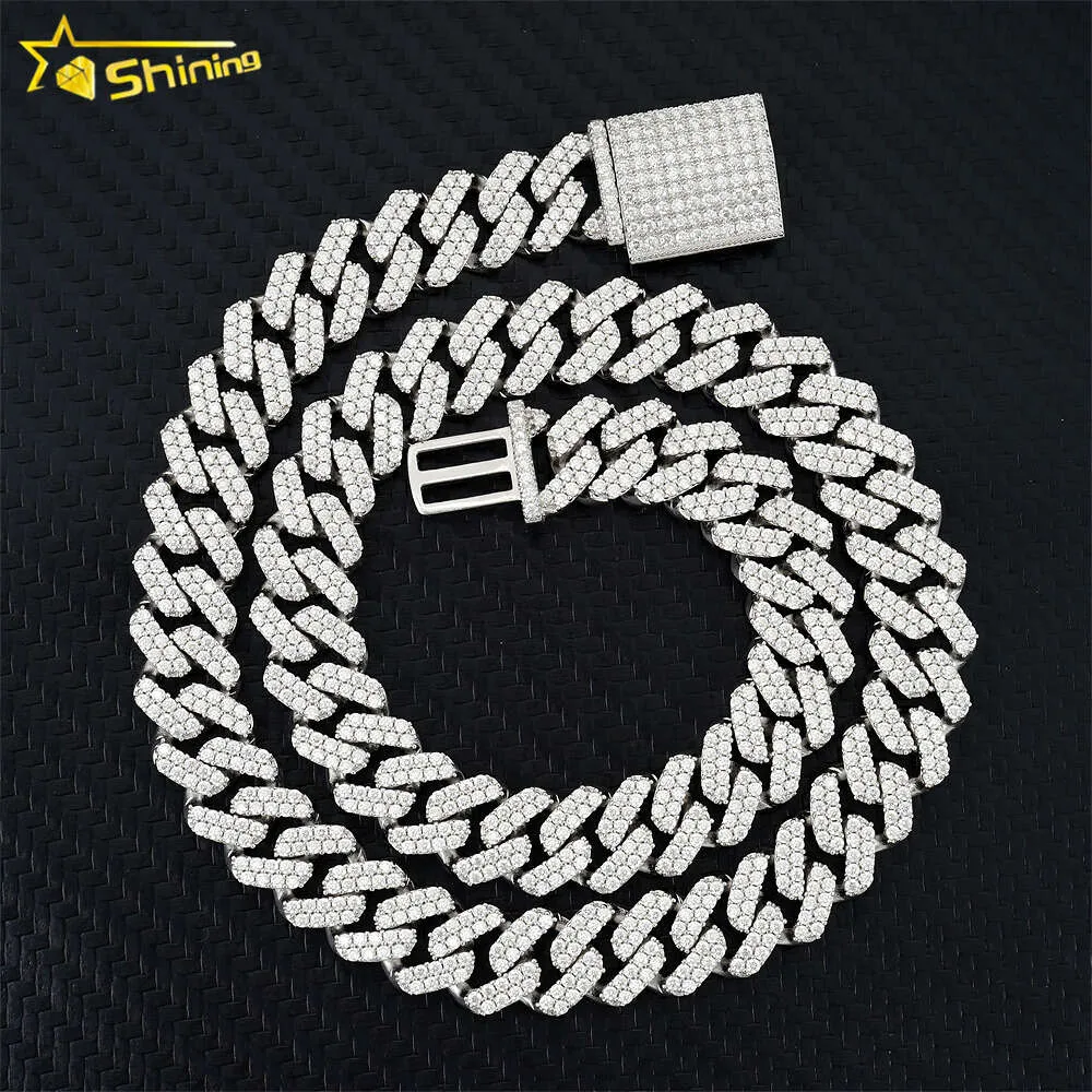 Men's Jewelry Wholesale 13mm Iced Out Moissanite Cuban Link Chain S925 Sterling Gold Plated Cuban Link Bracelets for Men
