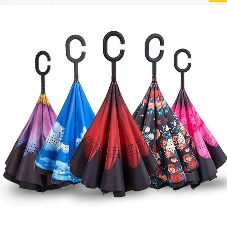 Umbrella Windproof Reverses Sunscreen Rain Protection Umbrellas Fold Double-layer Inverted Household Sundry Rains Gear sea ship LSK167 22 LL