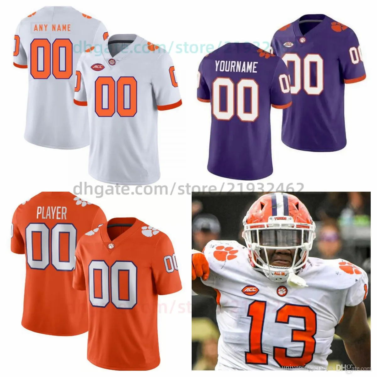 Anpassade Clemson Tigers Jersey NCAA Football sys Antonio Williams något namn något nummer Mens Women Youth All Stirched 88 Clay Swinney 2 Cade Klubnik 1 Will Shipley