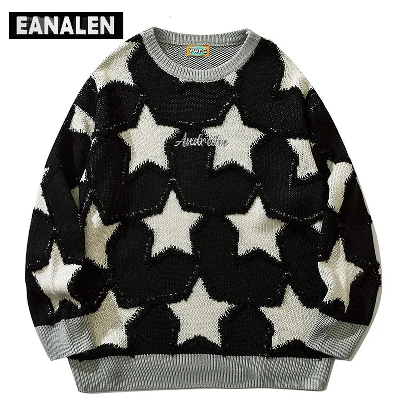 Suéteres masculinos Harajuku Vintage Star Knit Sweater Masculino Jumper Oversized Sweater Estético Suéter Grosso Vovô Suéter Feio Feminino Y2K 231211