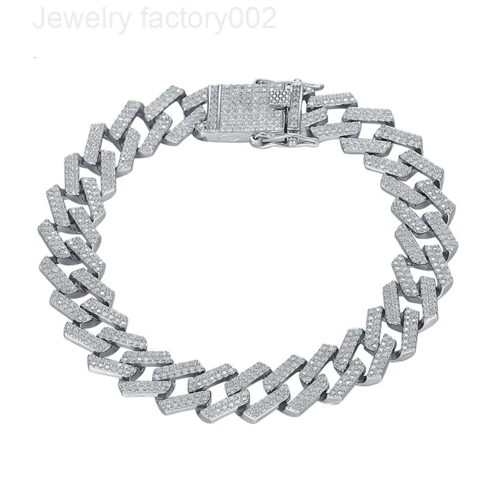 Manufacturer custom 10mm cuban chain 925 silver thick chain chunky bracelet zirconia full paved ice out cuban chain bracelet