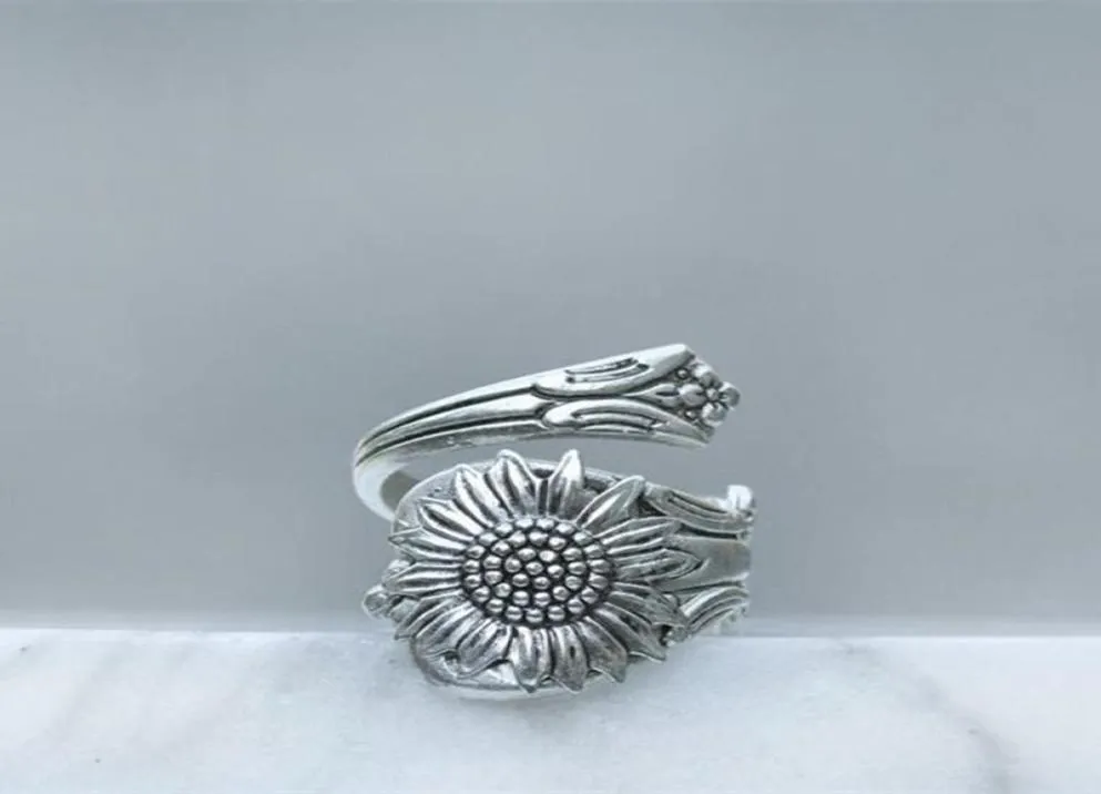 Cluster Rings Bohemia Silver Color Ring Flower Spoon Daisy For Women Female Wild Boho Jewelry Accessories8882263