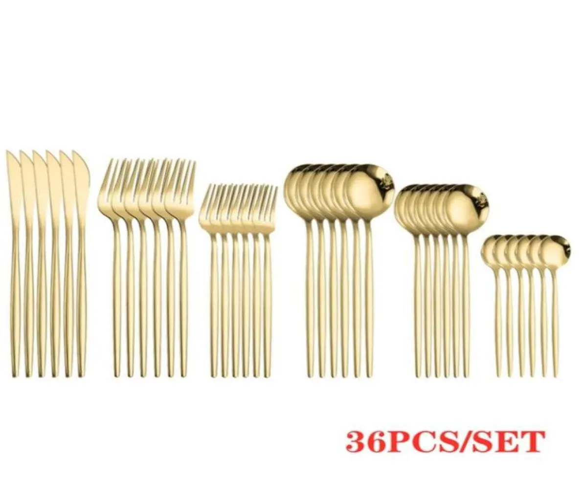 Goldbesteck-Sets, goldene Löffel, Gabeln, Messer-Set, Edelstahl, Messer, Gabel, Kaffeelöffel, Essstäbchen, Spiegel, Geschirr-Set 2109289495534