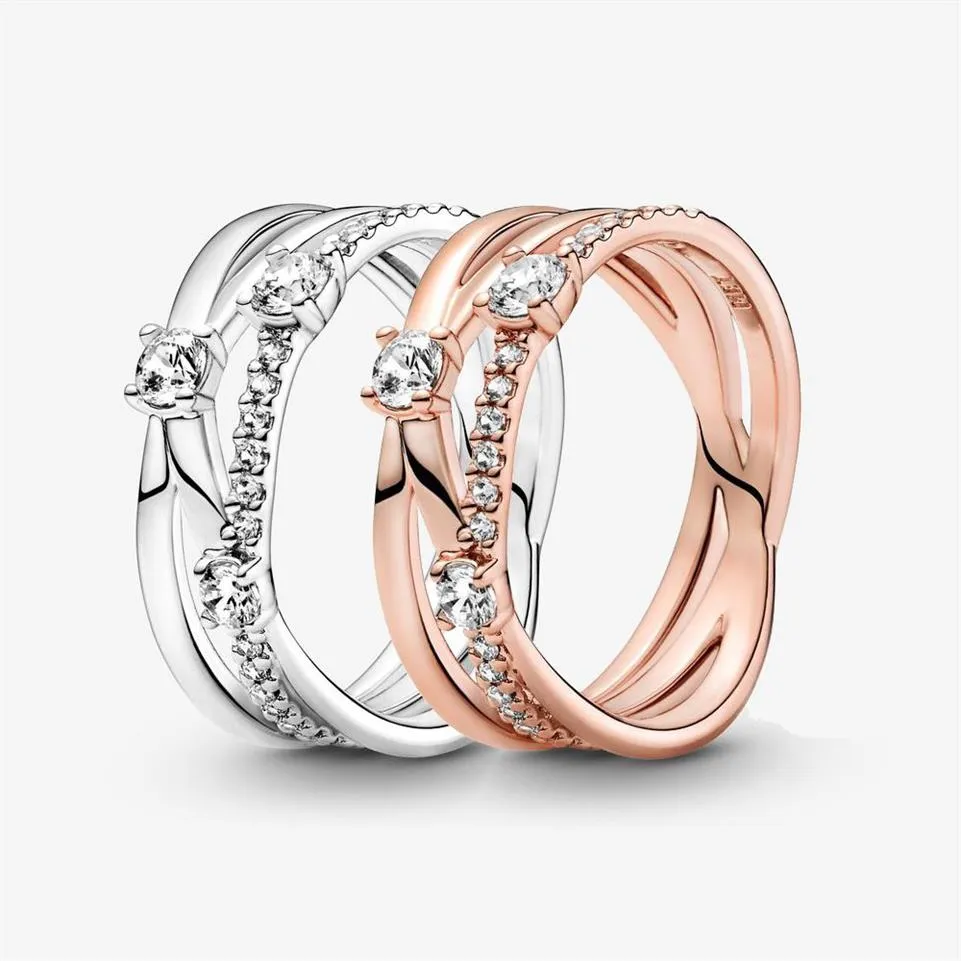100% 925 Sterling Silver Sparkling Triple Band Ring for Women Wedding Rings Fashion Jewelry Accessories275Z