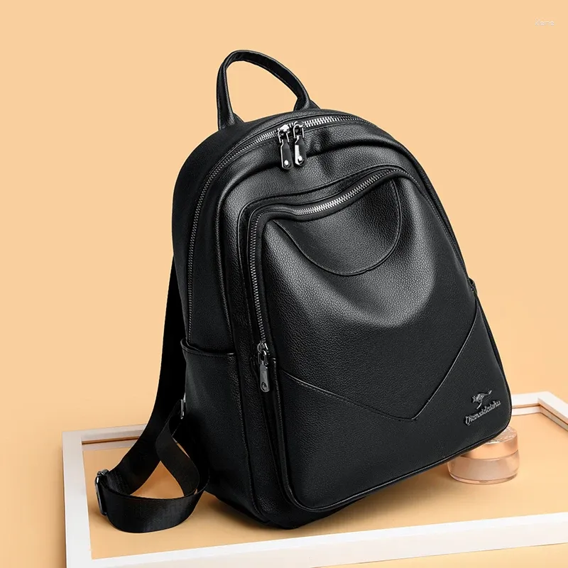 Sacs d'école Mode pour femmes et sacs à dos élégants en cuir solide sac à dos fermeture éclair confortable pour dames concepteur loisirs voyage