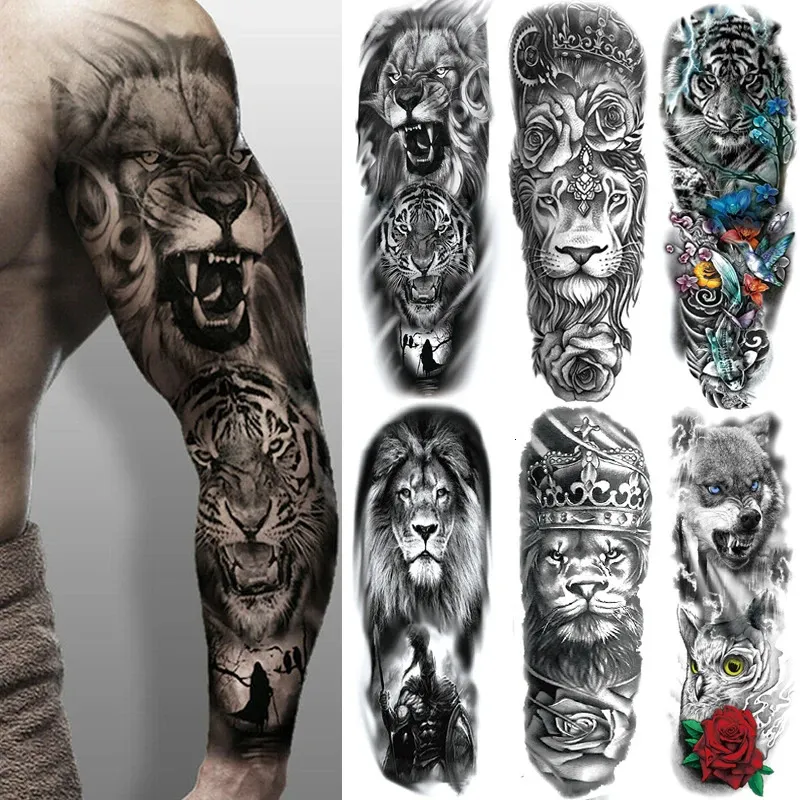 Waterproof Temporary Arm Sleeve Tattoos for Men Women - Lion, Tiger ...
