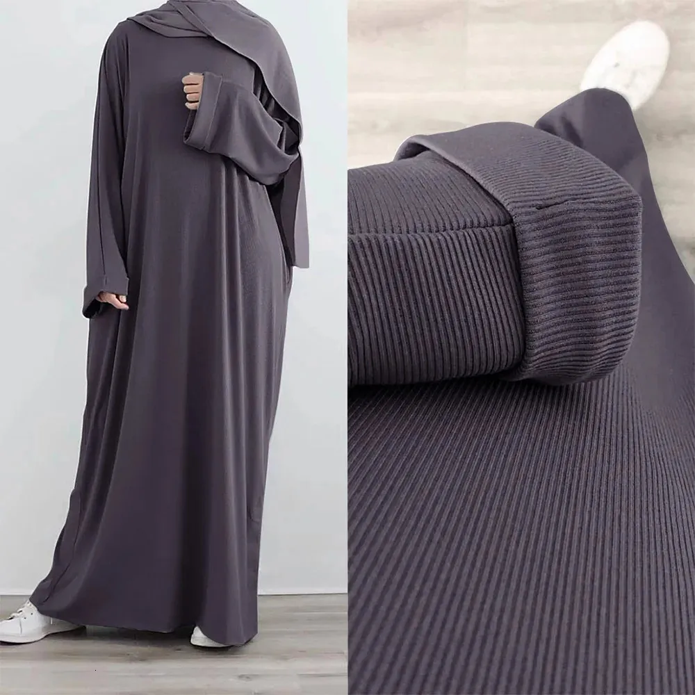 Robes grande taille Automne Côtelé Tricot Abaya Hiver Femmes Musulmanes Vêtements Casual Hijab Robe Islam Dubaï Turquie Modeste Tenue Ramadan Eid Kaftan Hijabi 231208