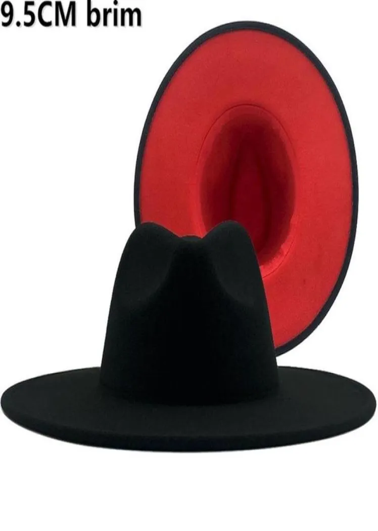95 CM de ala ancha de lana de ala grande sombrero de copa de jazz otoño invierno damas negro rojo luz superior sombrero fedora moda men039s Panama5475003