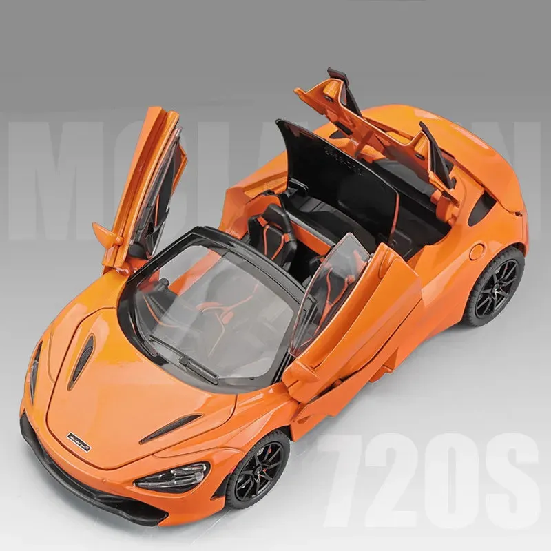 Druckgussmodell 1 24 McLaren 720S Legierungs-Sportwagenmodell Druckguss-Metallspielzeugfahrzeuge Automodellsimulation Sound-Licht-Kollektion Kindergeschenke 231208