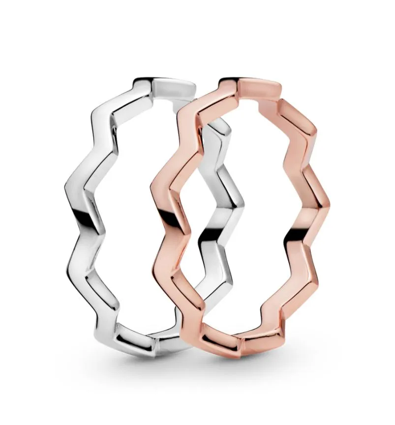 Authentischer minimalistischer, polierter Zickzack-Ring aus 925er-Sterlingsilber, luxuriöser Designer-Schmuck für Damen, Roségoldringe mit Charmes Origina3620342