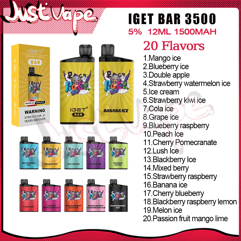 Original IGET BAR 3500 Puffs Jetable Vape Pen E Cigarette 1500mAh Batterie Rechargeable 12ml Cartouche Pods Vaporisateur Max Filex Navires localement en Australie