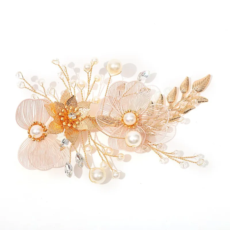 Pinces à cheveux luxueuses, couvre-chef à fleurs dorées, Barrettes de perles florales faites à la main, accessoires pour cheveux de mariage, bijoux de princesse