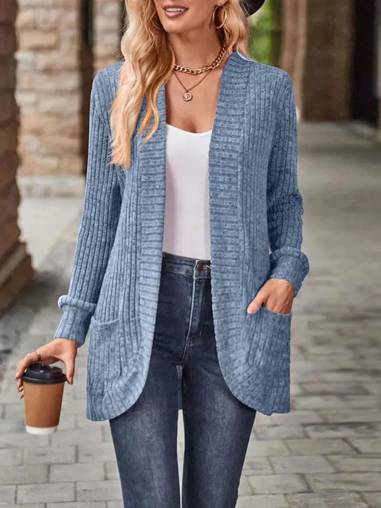女性のニットティー秋の長いカーディガンの女性ゆるい着物カーディガンレディースファッションvネックニットセーターセーターセーター女性のための231211