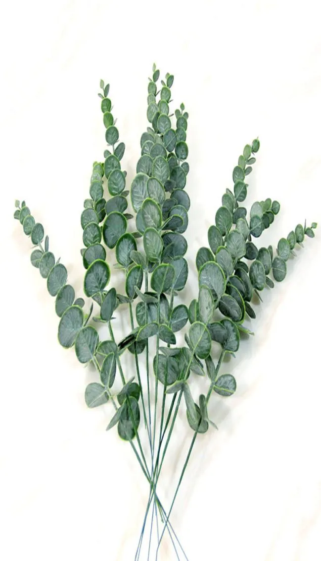 50pcs Plastikowe liście eukaliptusów Fałszywe rośliny Flower Materiał do ślubnej ściany Dekoracja Greenery Plant Decor 7421765