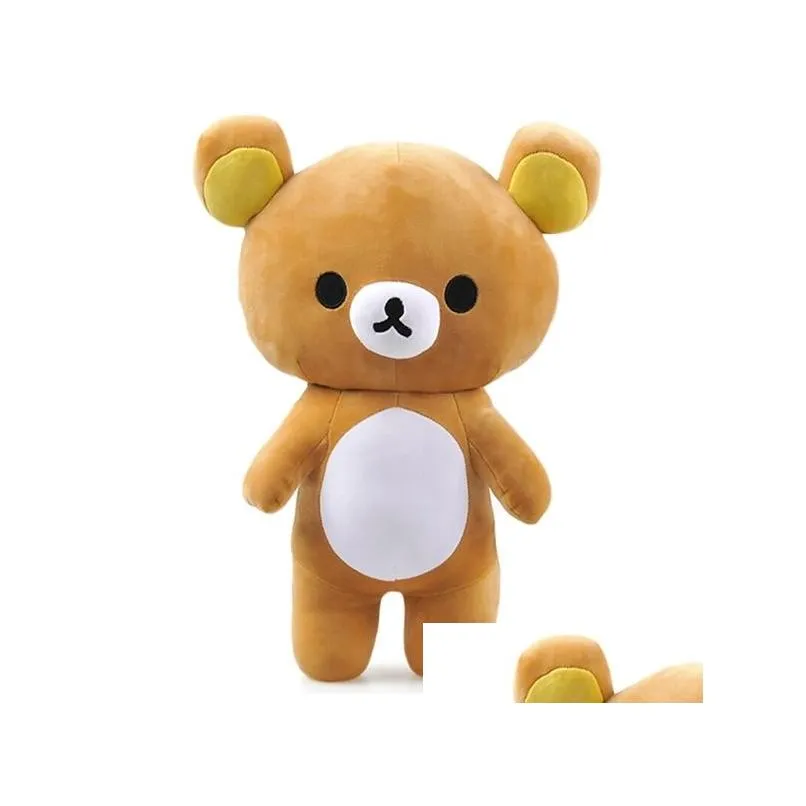 Animais de pelúcia de pelúcia kawaii rilakkuma casal personagem de desenho animado brinquedo macio animal marrom urso boneca para namorada agradável presente q0727 dro otamw