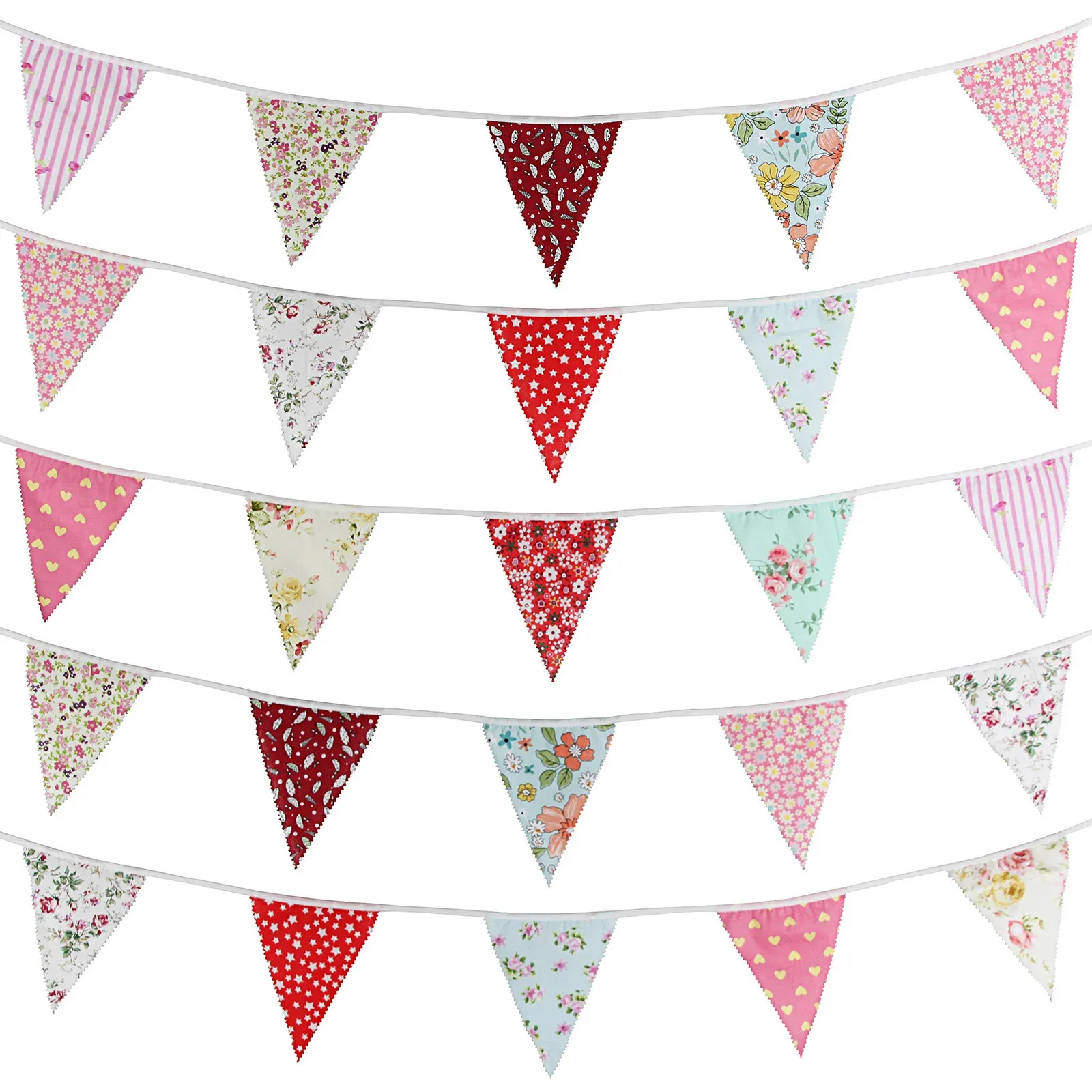 Andra evenemangsfestleveranser 10m Vintage Flower Fabric Bunting Banner Flower Print Flags 36 Pennant For Party Wedding Birthday Festival Pennant Decor 231207