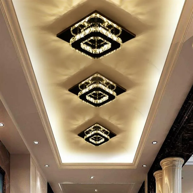 Plafoniere del corridoio di cristallo quadrato nero Lampada d'ingresso del corridoio Lampada da soffitto moderna a LED Lampadari creativi per scale per balconi180o